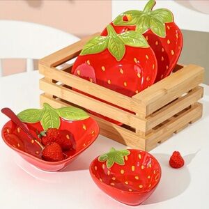Strawberry Ceramic Tray Bowl Ticket Holder Ornament one piece